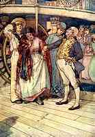 Corcoran presented blushing Little Buttercup to Sir Joseph, who gave her sixpence on the spot.