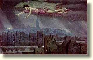 Lucifer flies over the city