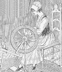 Girl Spinning Woodcut